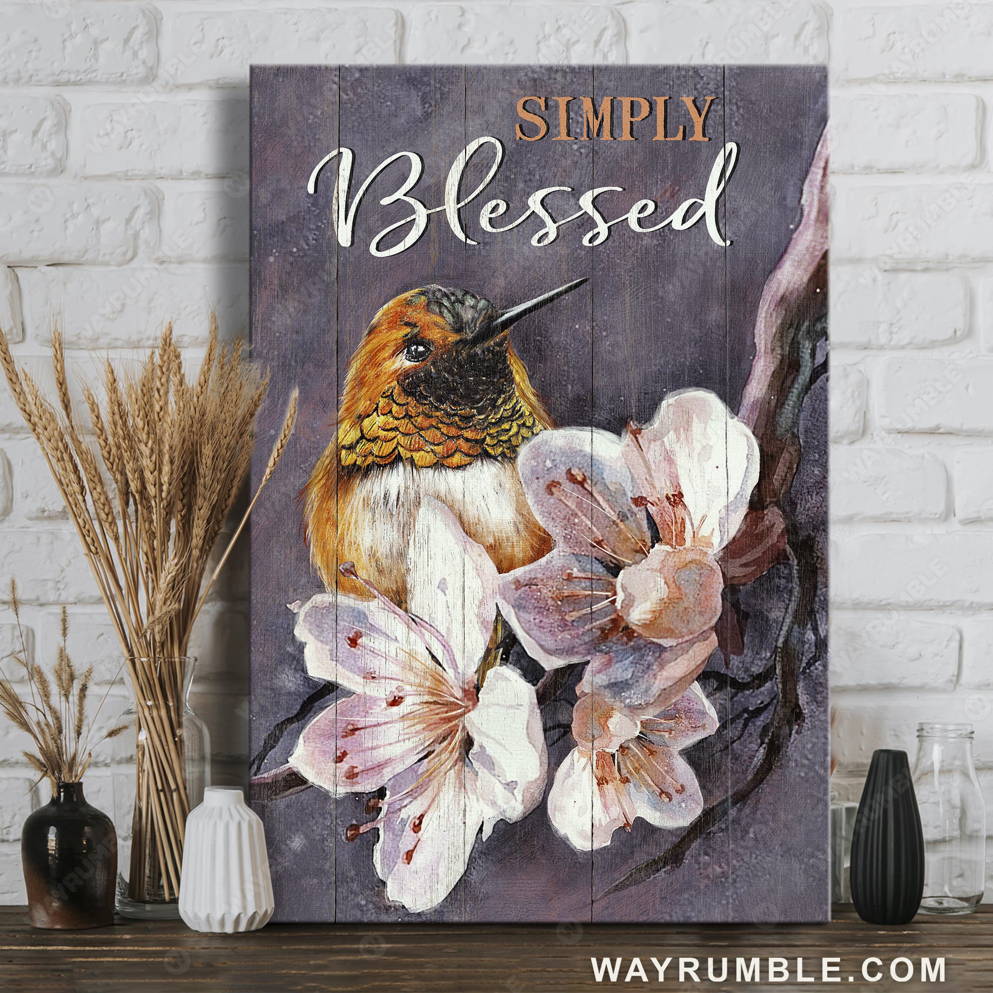 Beautiful flower painting, Yellow hummingbird, Simply blessed - Jesus Portrait Canvas Prints, Christian Wall Art