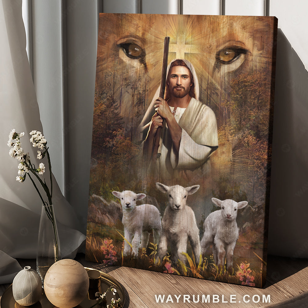 Amazing Jesus painting, White lamb, Lion's eyes, Walking with Jesus - Jesus Portrait Canvas Prints, Christian Wall Art