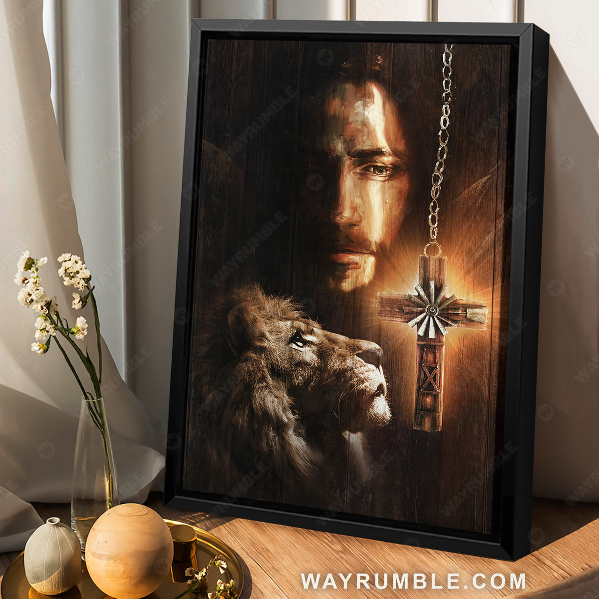Lion painting, Lion of Judah, The holy cross, Pray with Jesus - Jesus Portrait Canvas Prints, Wall Art