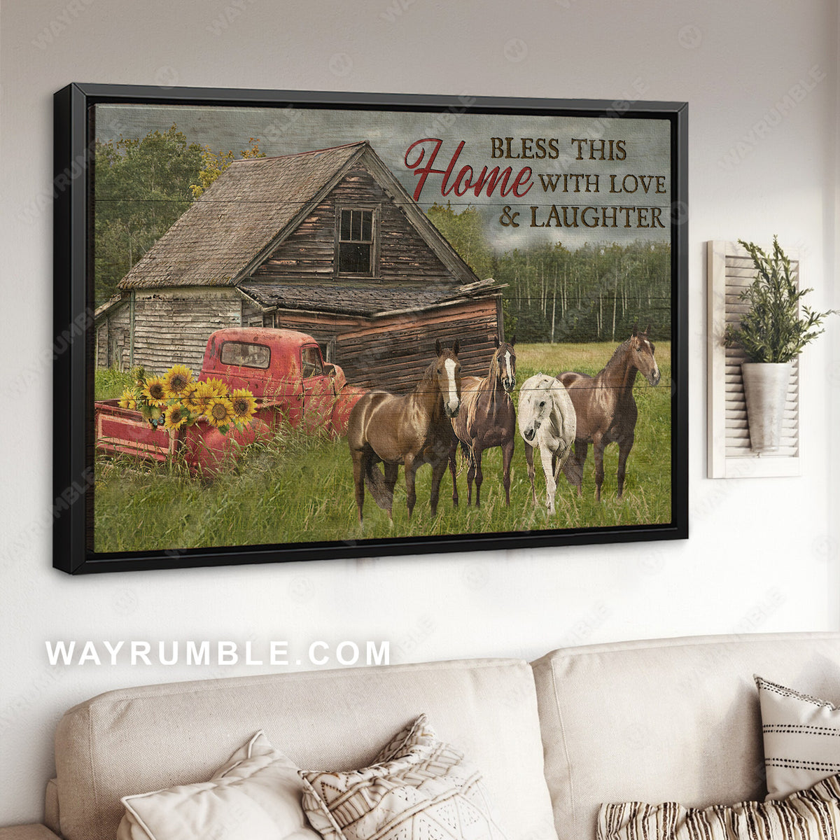 Beautiful horse, Meadow land, Ladybug car, Bless this home - Jesus Landscape Canvas Prints, Christian Wall Art