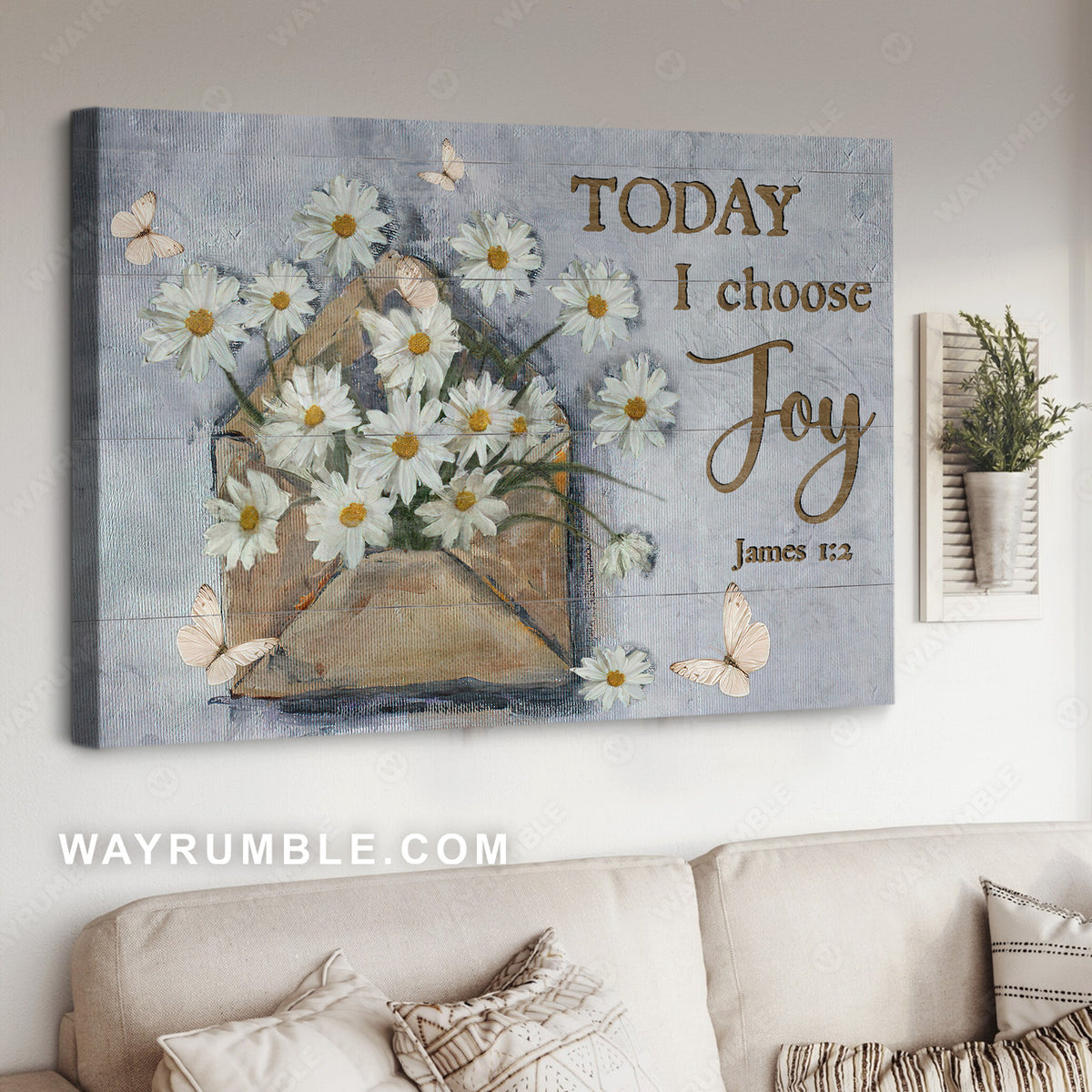 Vintage letter, Beautiful daisy, Butterfly, Today I choose joy - Jesus Landscape Canvas Prints, Christian Wall Art