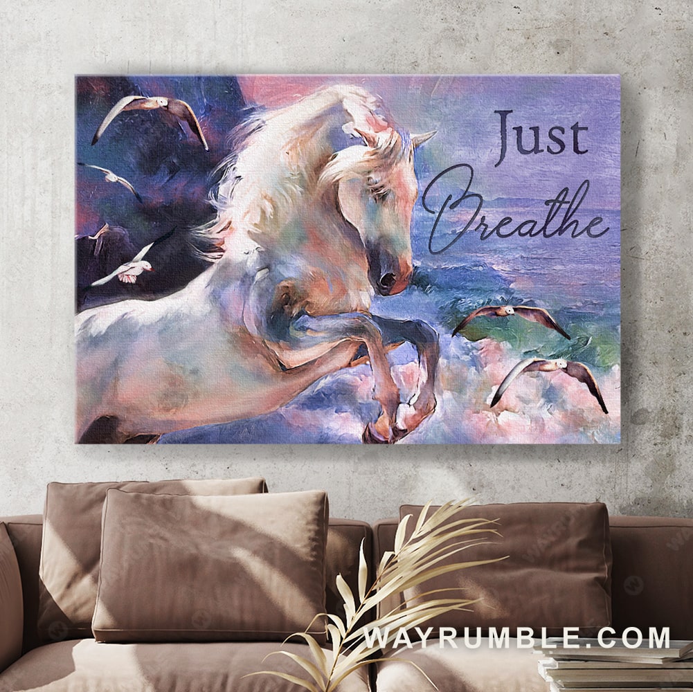 Running horse, Seagull drawing, Pink sunset, Just breathe - Jesus Landscape Canvas Prints, Christian Wall Art