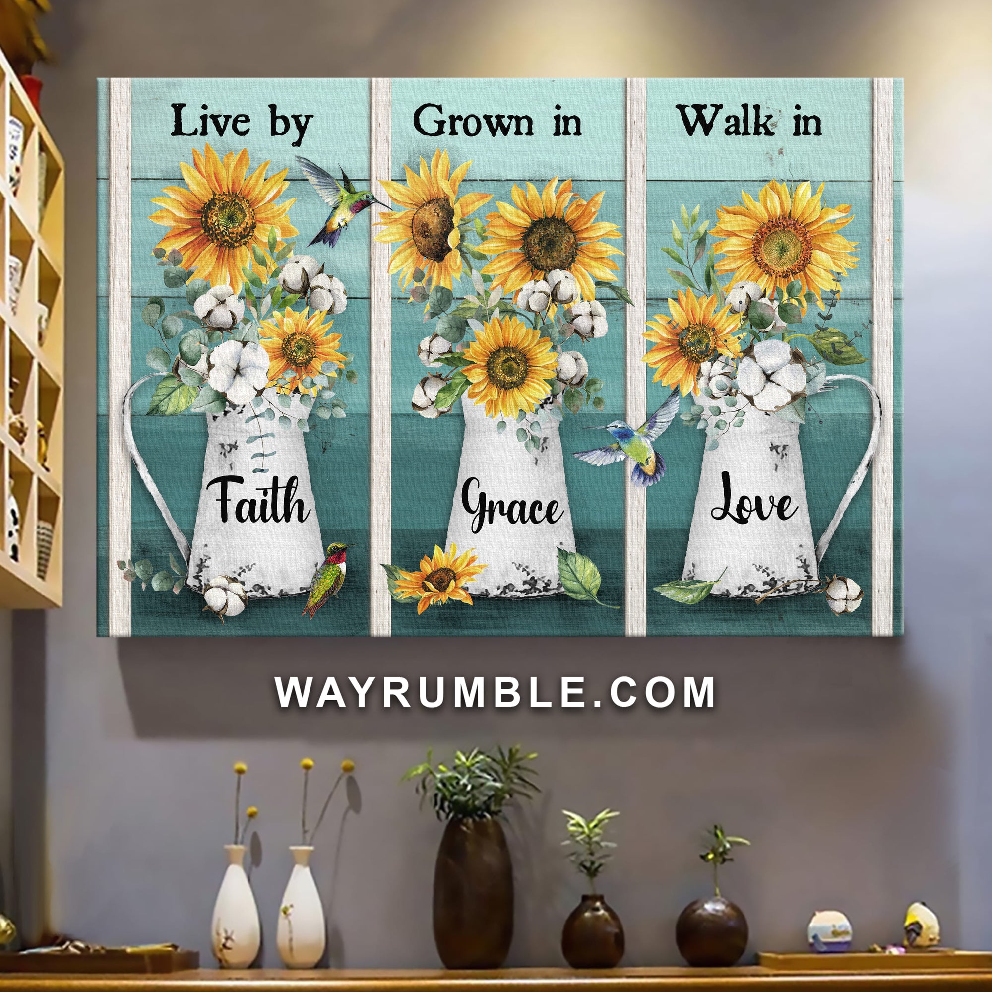 Sunflower vase,  Live by faith, grown in grace - Landscape Canvas Prints, Wall Art
