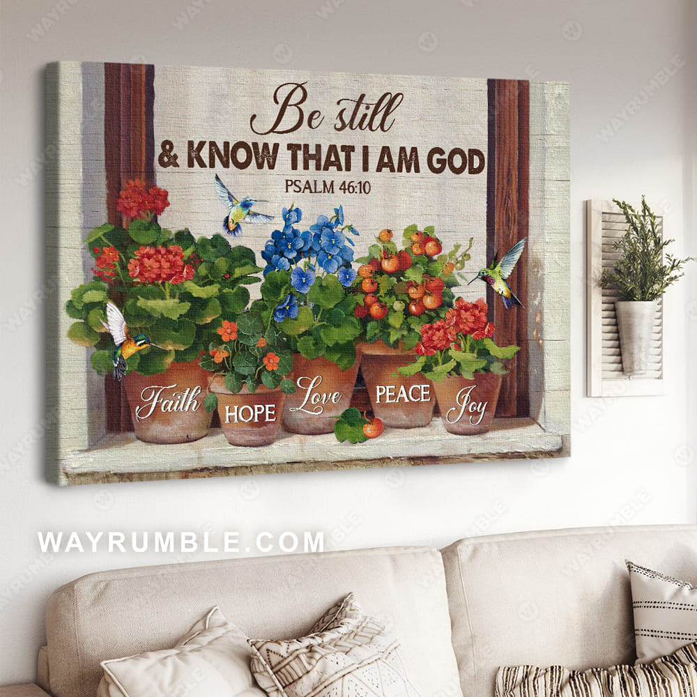 Red hydrangea, Beautiful flower, Hummingbird, Be still and know that I am God - Jesus Landscape Canvas Prints, Christian Wall Art