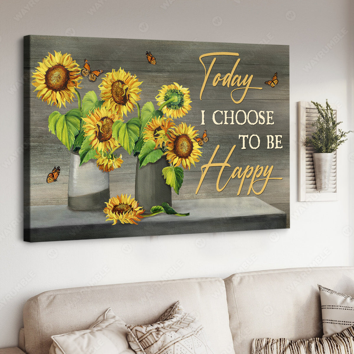 Sunflower artwork, Monarch butterfly, Today I choose to be happy - Jesus Landscape Canvas Prints, Home Decor Wall Art
