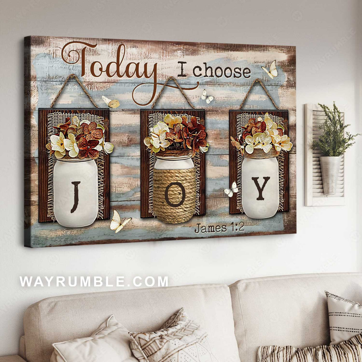 Flower vase, Home Decoration, White butterfly, Today I choose joy - Jesus Landscape Canvas Prints, Home Decor Wall Art