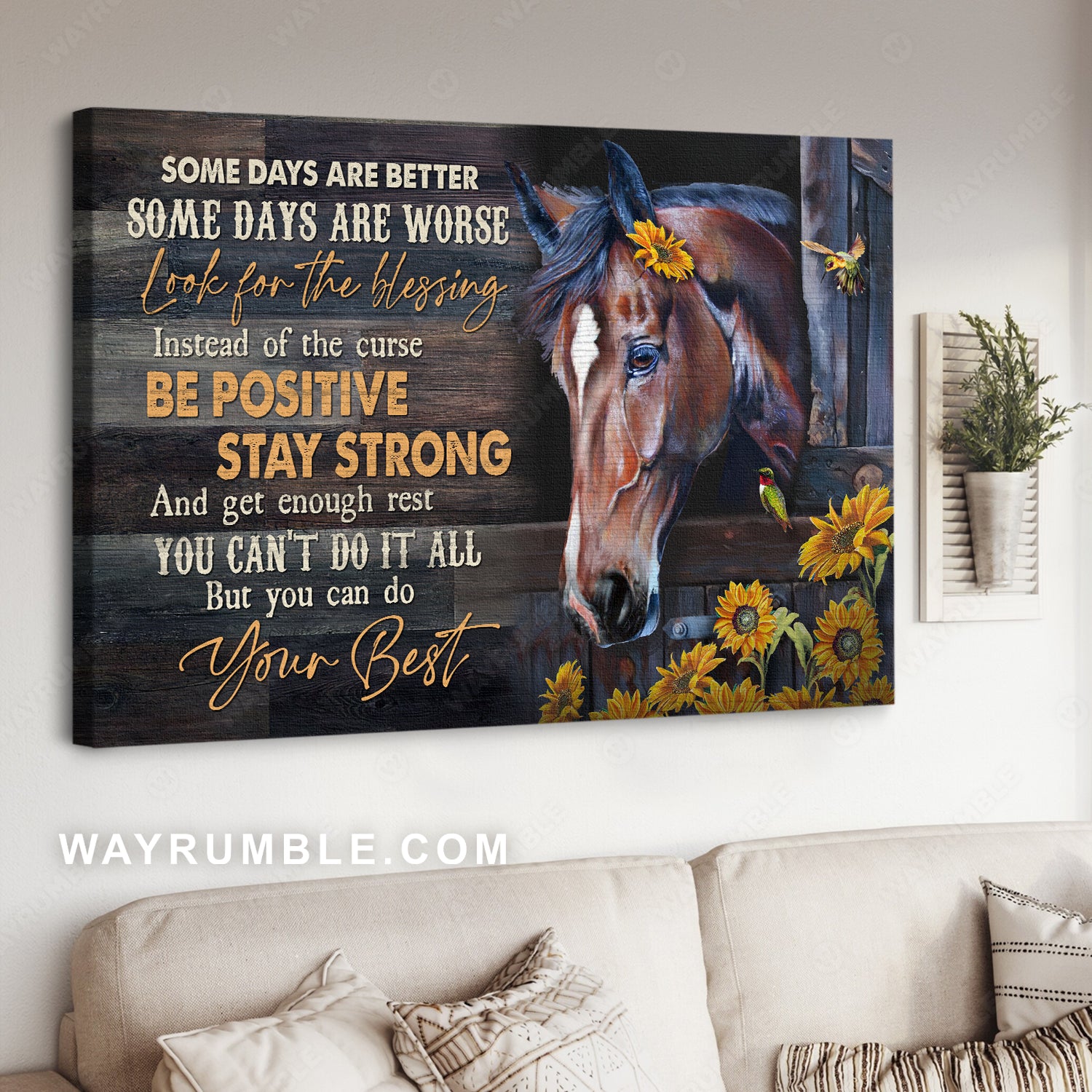 Dark brown horse, Sunflower garden, Some days are better - Jesus Landscape Canvas Prints, Christian Wall Art