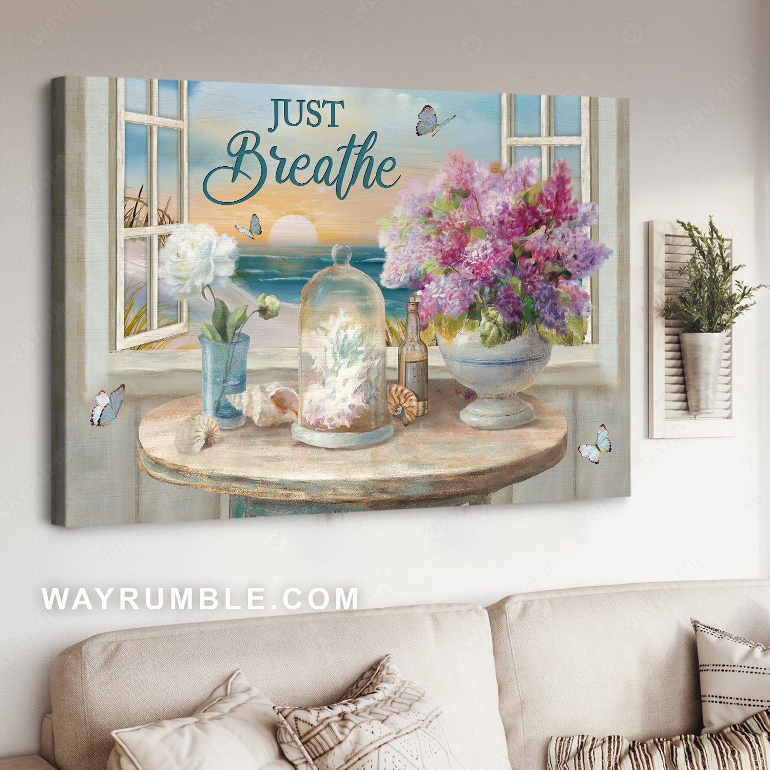 Beautiful flowers, Seashells, Coral, Sunrise view, Just breathe - Jesus Landscape Canvas Prints, Christian Wall Art