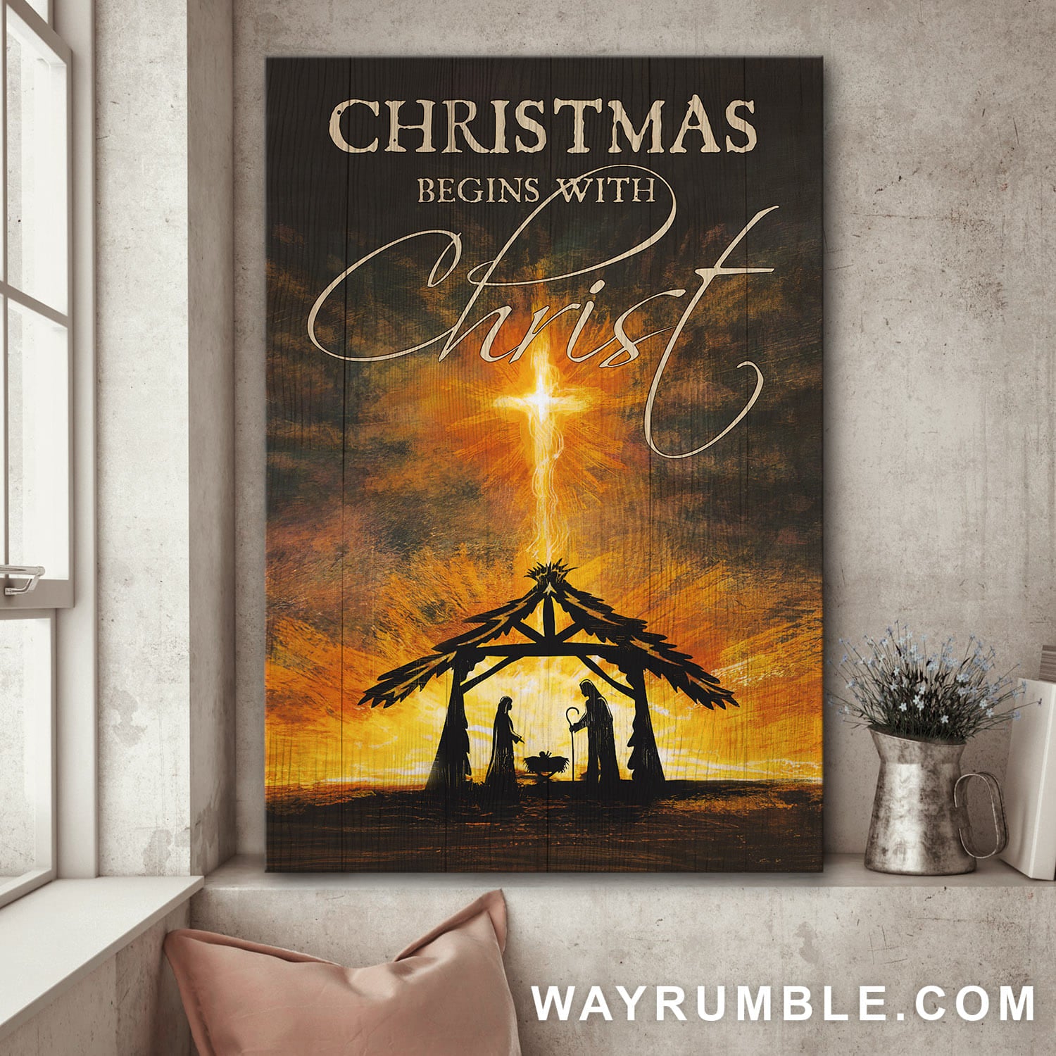 Light cross, Sunset, Christmas begins whit Christ - Jesus Portrait Canvas Prints, Wall Art