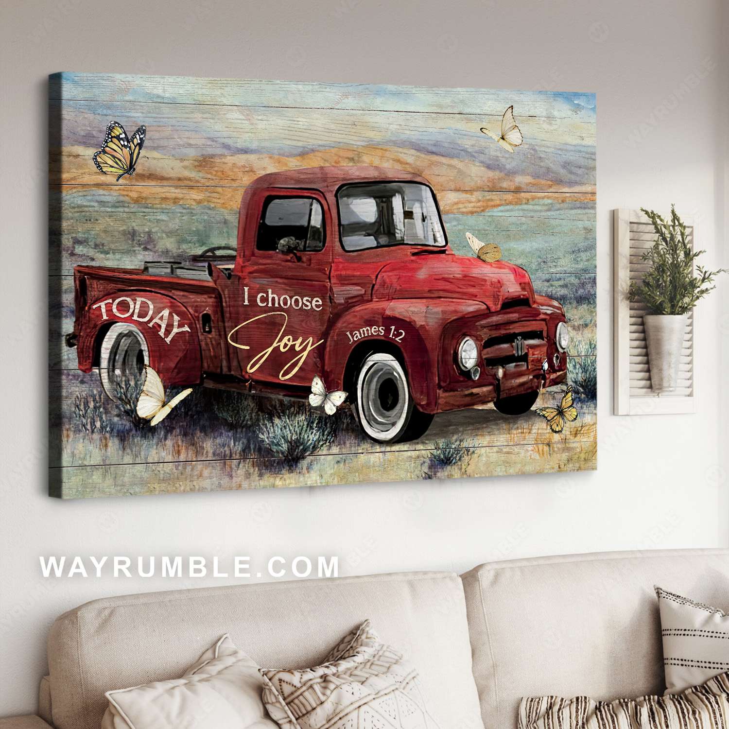 Semi truck, Pastel background, butterfly drawing, Today I choose joy - Jesus Landscape Canvas Prints, Christian Wall Art