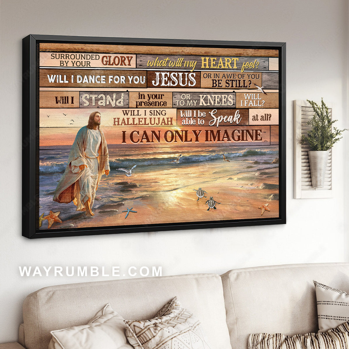 Jesus Christ, Walking on the beach, Sunset beach, I can only imagine - Jesus Landscape Canvas Prints, Christian Wall Art