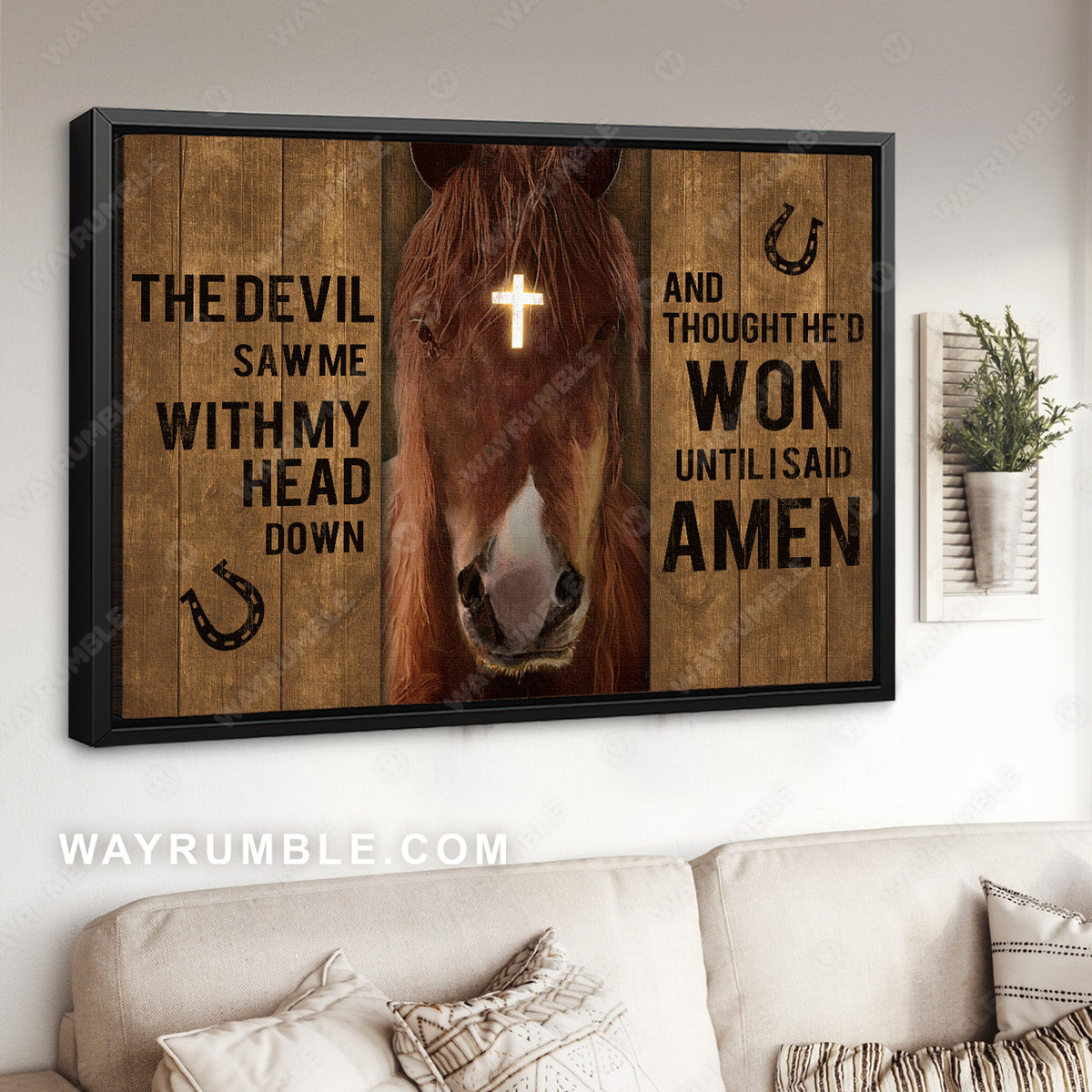 The face of horse, Golden cross, He&#39;d won until I said amen - Jesus Landscape Canvas Prints, Christian Wall Art