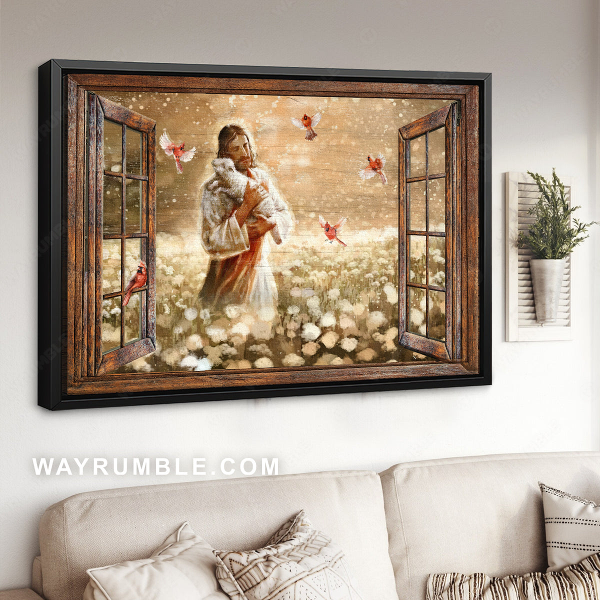 Dandelion field, The face of Jesus, Lamb drawing, Red cardinal - Jesus Landscape Canvas Prints, Christian Wall Art