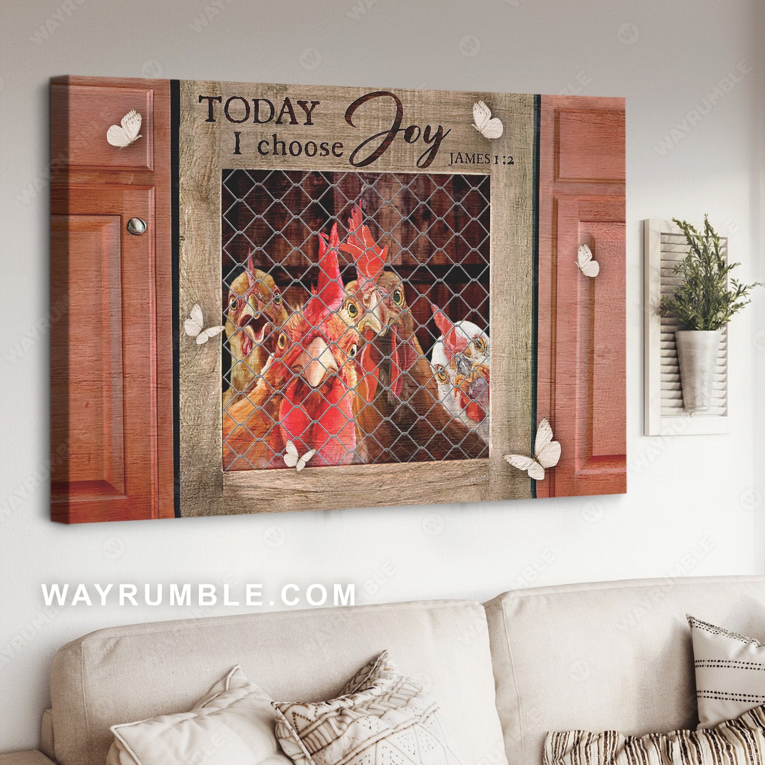 Stunning rooster, White butterfly, Today I choose joy - Jesus Landscape Canvas Prints, Christian Wall Art