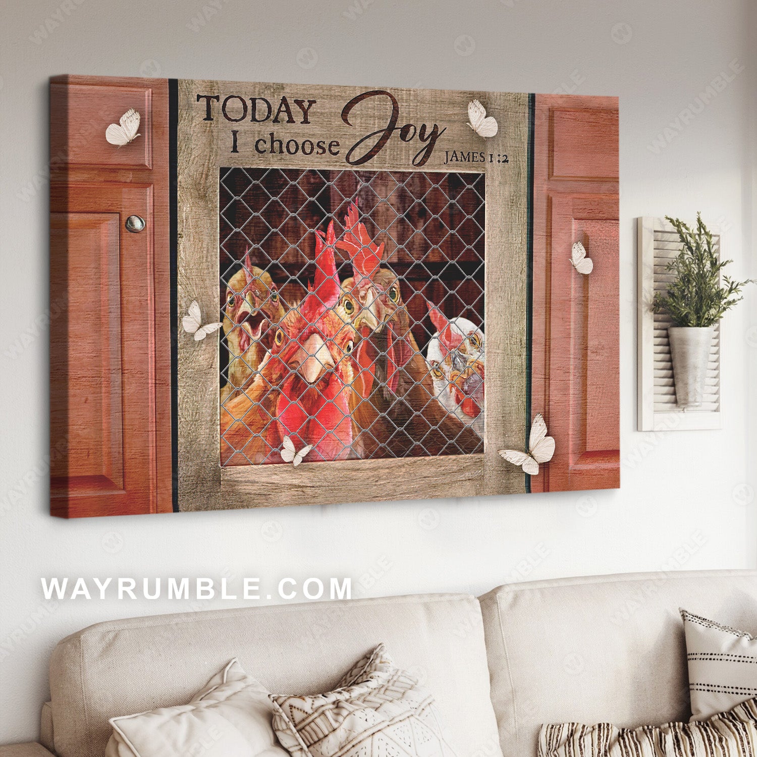 Stunning rooster, White butterfly, Today I choose joy - Jesus Landscape Canvas Prints, Christian Wall Art