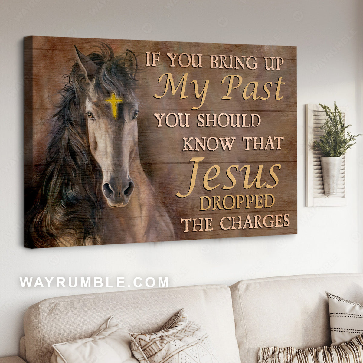Yellow cross, Brown horse, If you bring up my past - Jesus Landscape Canvas Prints, Christian Wall Art