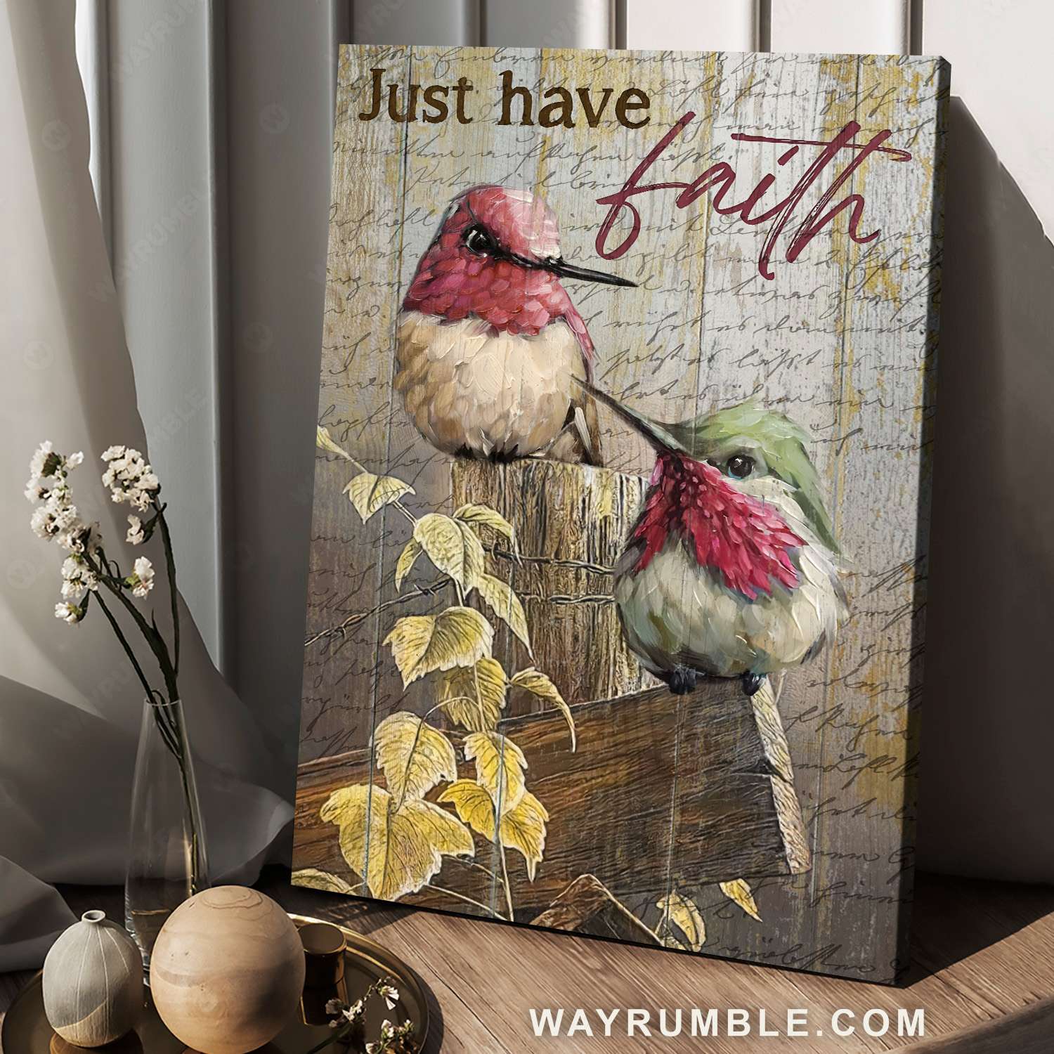 Ruby throated hummingbird, Autumn leaves, Just have faith - Jesus Portrait Canvas Prints, Christian Wall Art