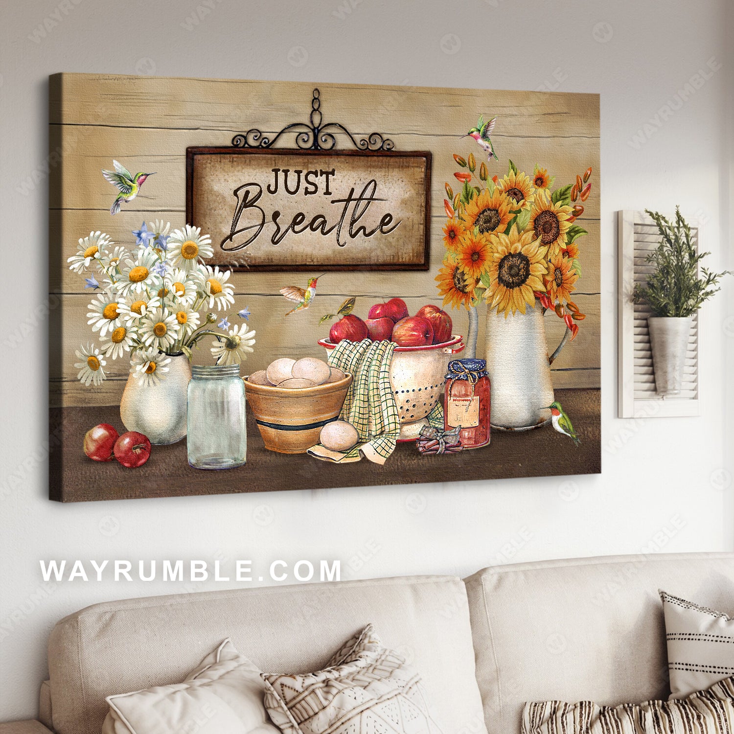 Beautiful daisy, Pretty kitchen, Vintage sign, Hummingbird, Just breathe - Jesus Landscape Canvas Prints, Christian Wall Art