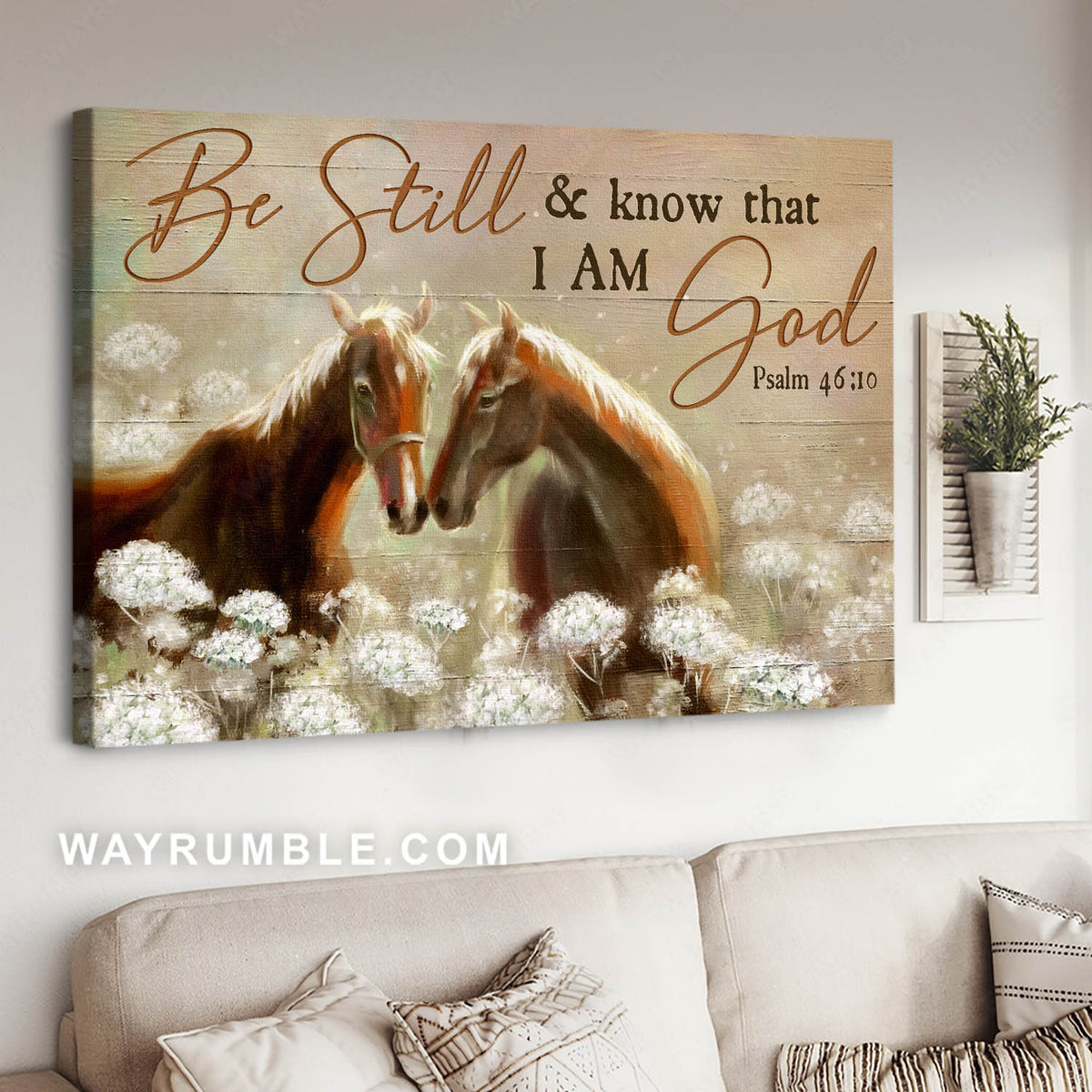 Dandelion field, Quarter horse, Be still and know that I am God - Jesus Landscape Canvas Prints, Christian Wall Art
