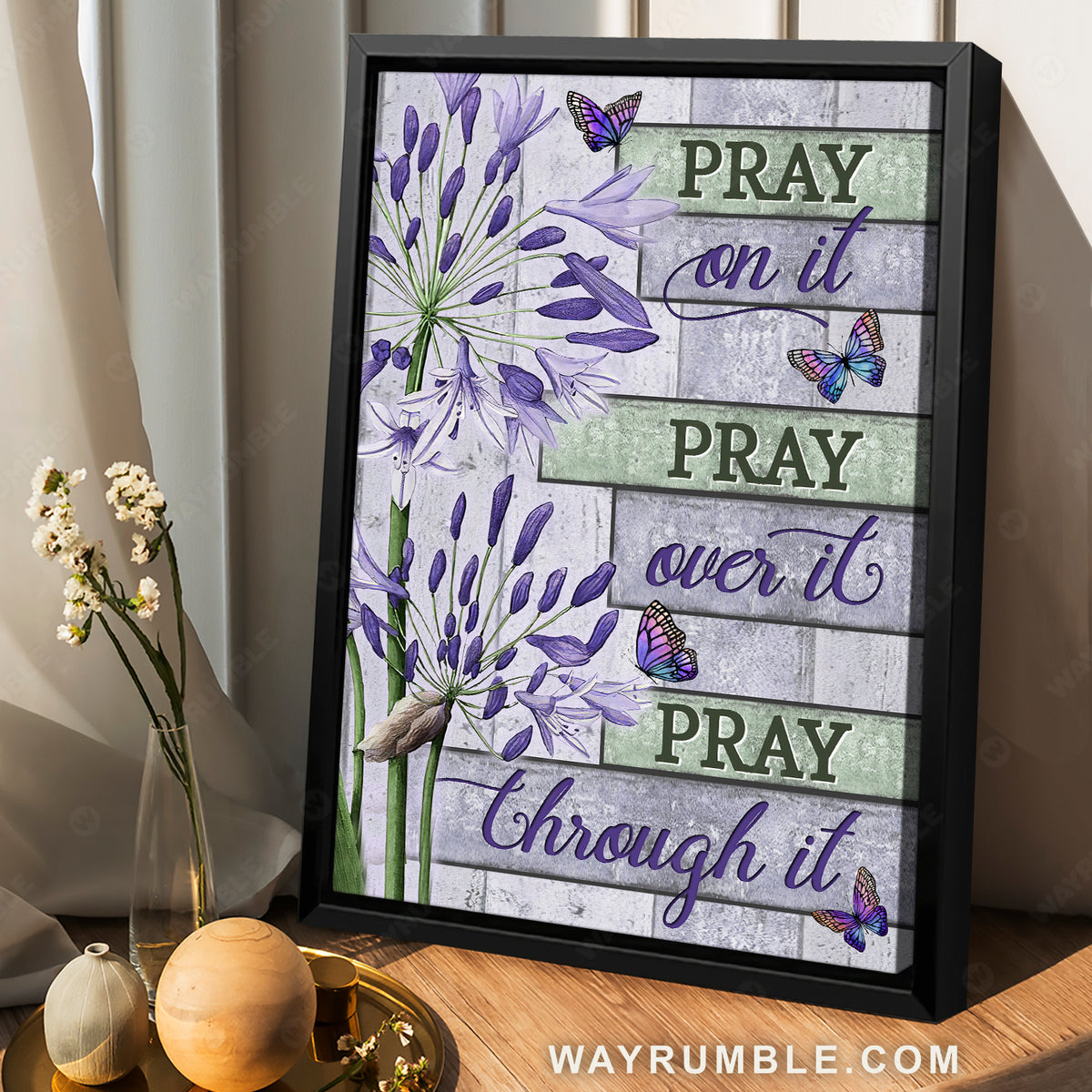 Agapanthus africanus, Purple butterfly, Pray on it - Jesus Portrait Canvas Prints, Christian Wall Art