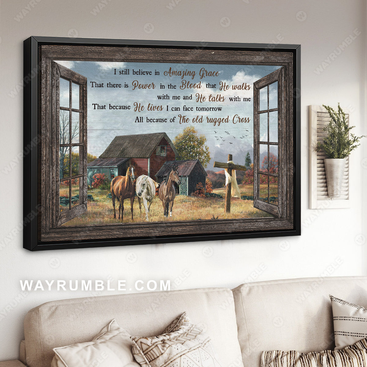 Beautiful countryside painting, Horse drawing, I still believe in amazing grace - Jesus Landscape Canvas Prints, Christian Wall Art