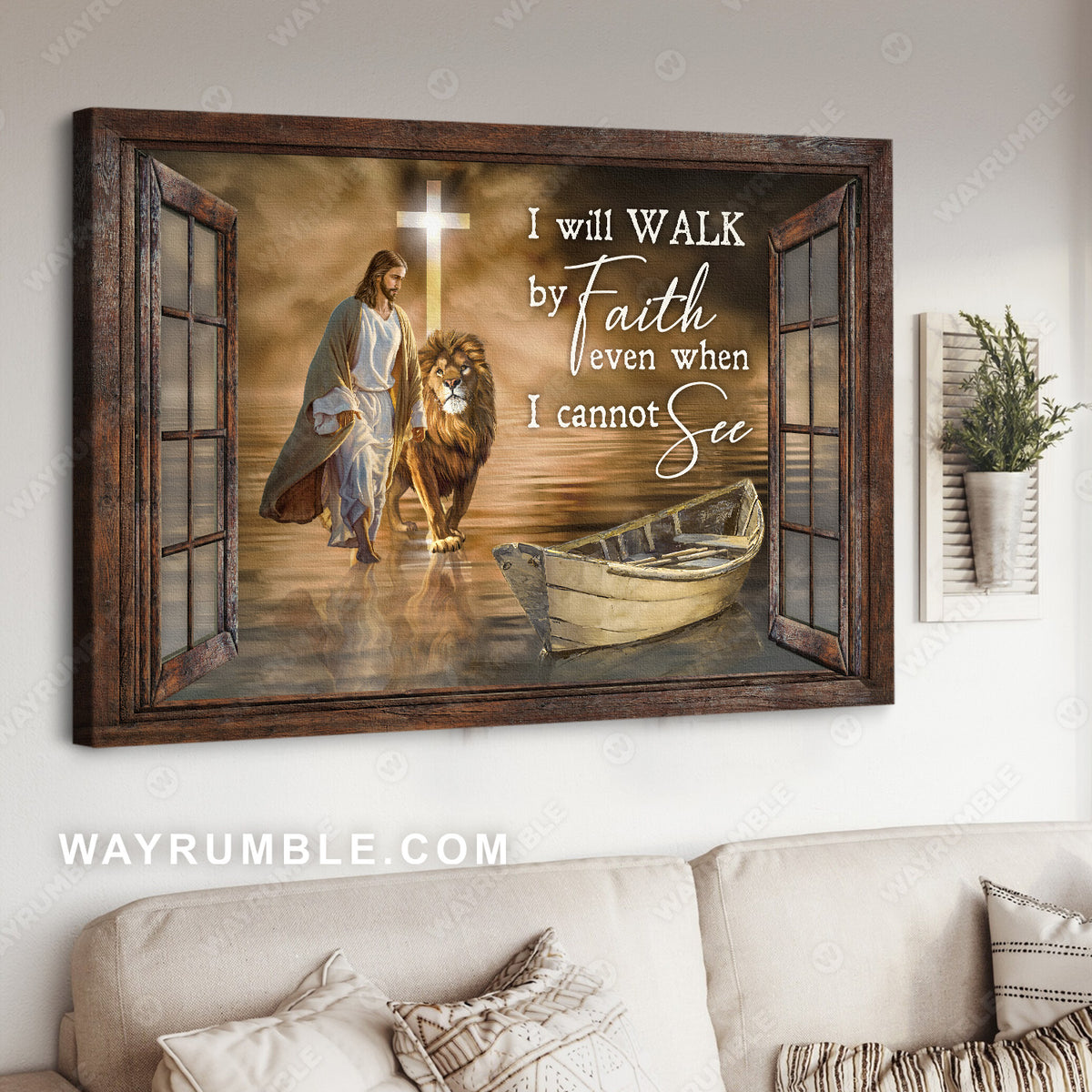 Walking on water, Jesus drawing, Lion of Judah, I will walk by faith - Jesus Landscape Canvas Prints, Christian Wall Art