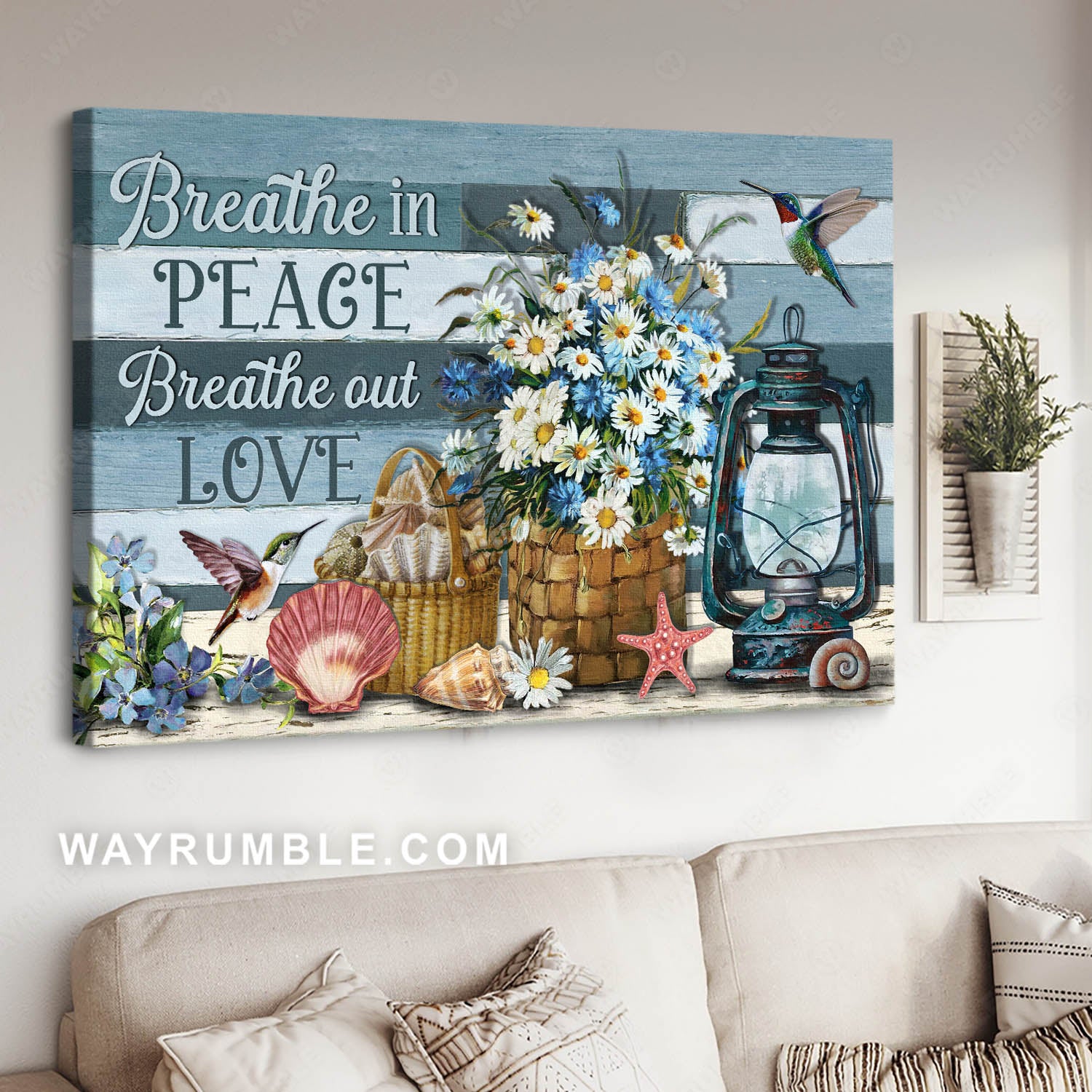 Kitchen painting, Daisy flower, Hummingbird, Seashell, Breathe in peace - Jesus Landscape Canvas Prints, Christian Wall Art