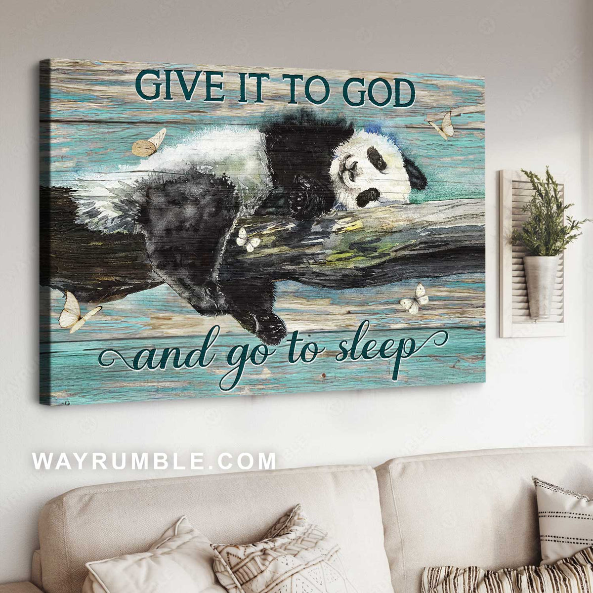 Panda artwork, Sleeping panda, White butterfly, Give it to God and go to sleep - Jesus Landscape Canvas Prints, Home Decor Wall Art