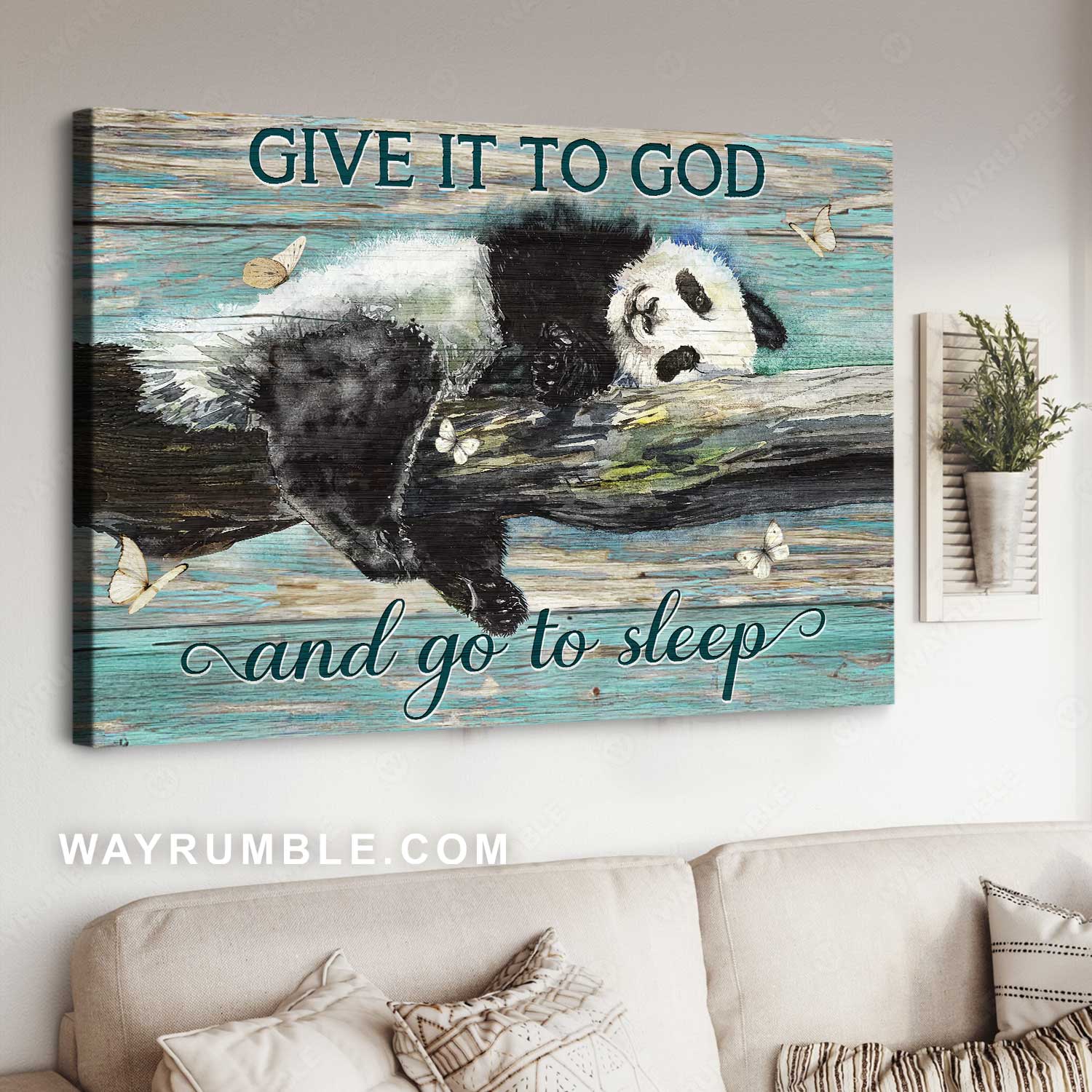Panda artwork, Sleeping panda, White butterfly, Give it to God and go to sleep - Jesus Landscape Canvas Prints, Home Decor Wall Art