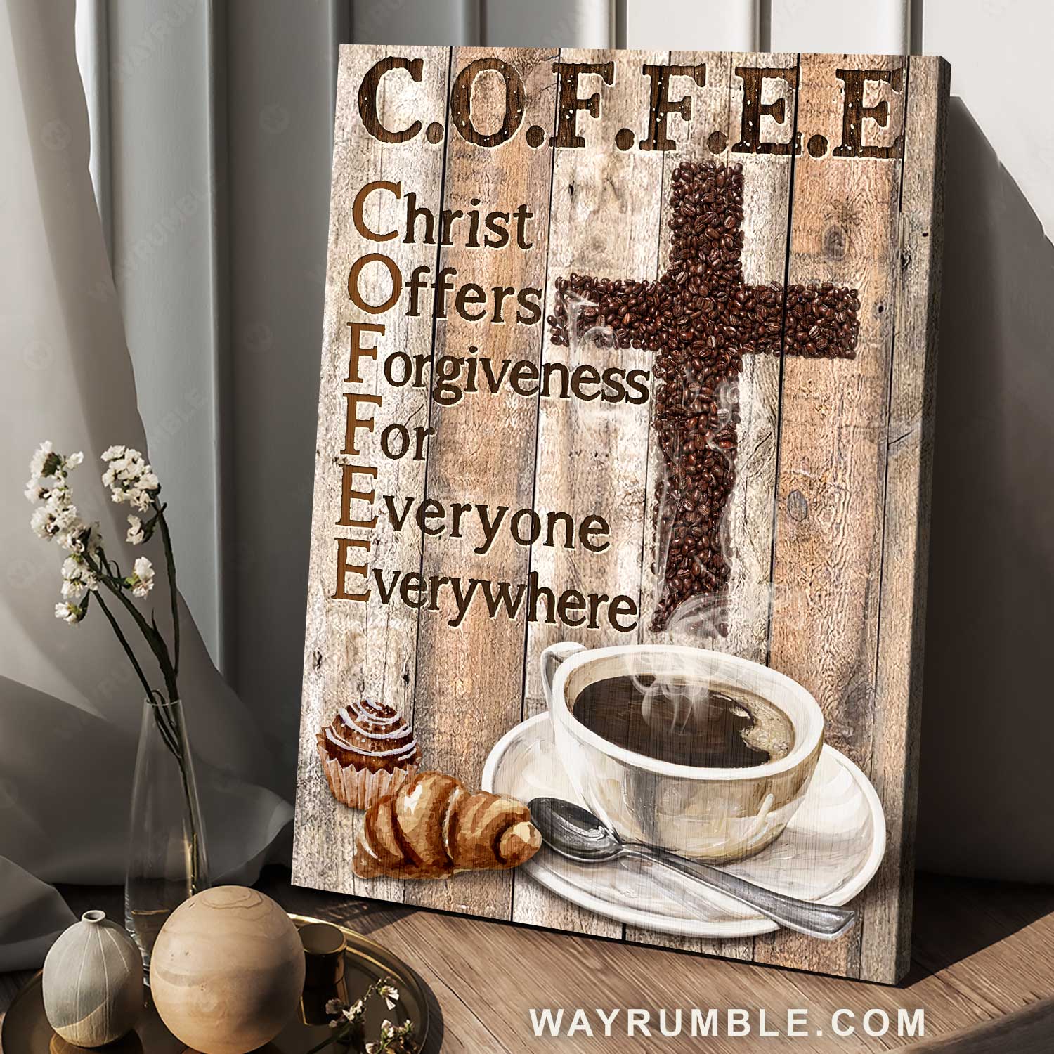 Hot coffee, America breakfast, Christ offers forgiveness for everyone - Jesus Portrait Canvas Prints, Home Decor Wall Art