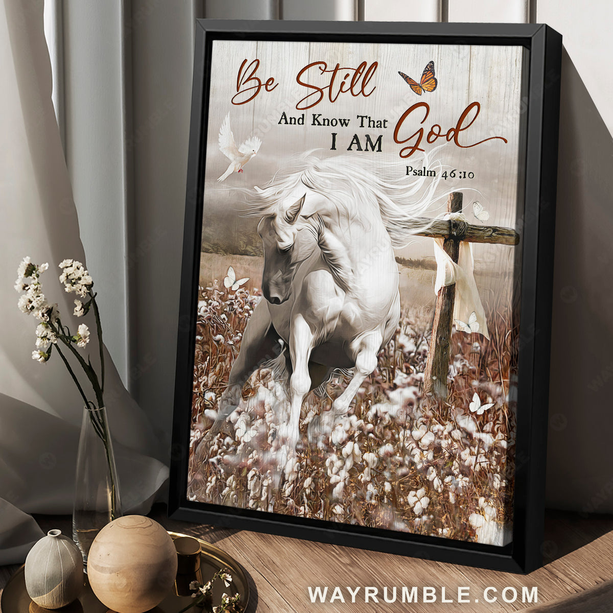 White horse, Cotton field, White dove, Be still and know that I am God - Jesus Portrait Canvas Prints, Christian Wall Art