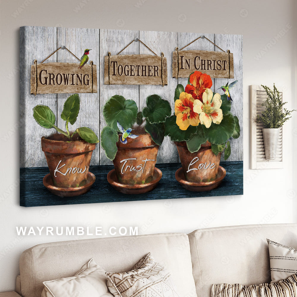 Hibiscus flower, Colorful hummingbird, Growing together in Christ - Jesus Landscape Canvas Prints, Christian Wall Art