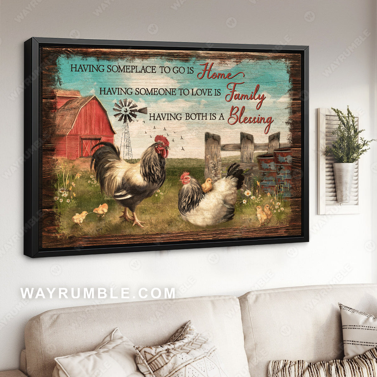 Chicken, Peaceful farm, Having someplace to go is home - Jesus Landscape Canvas Prints, Christian Wall Art