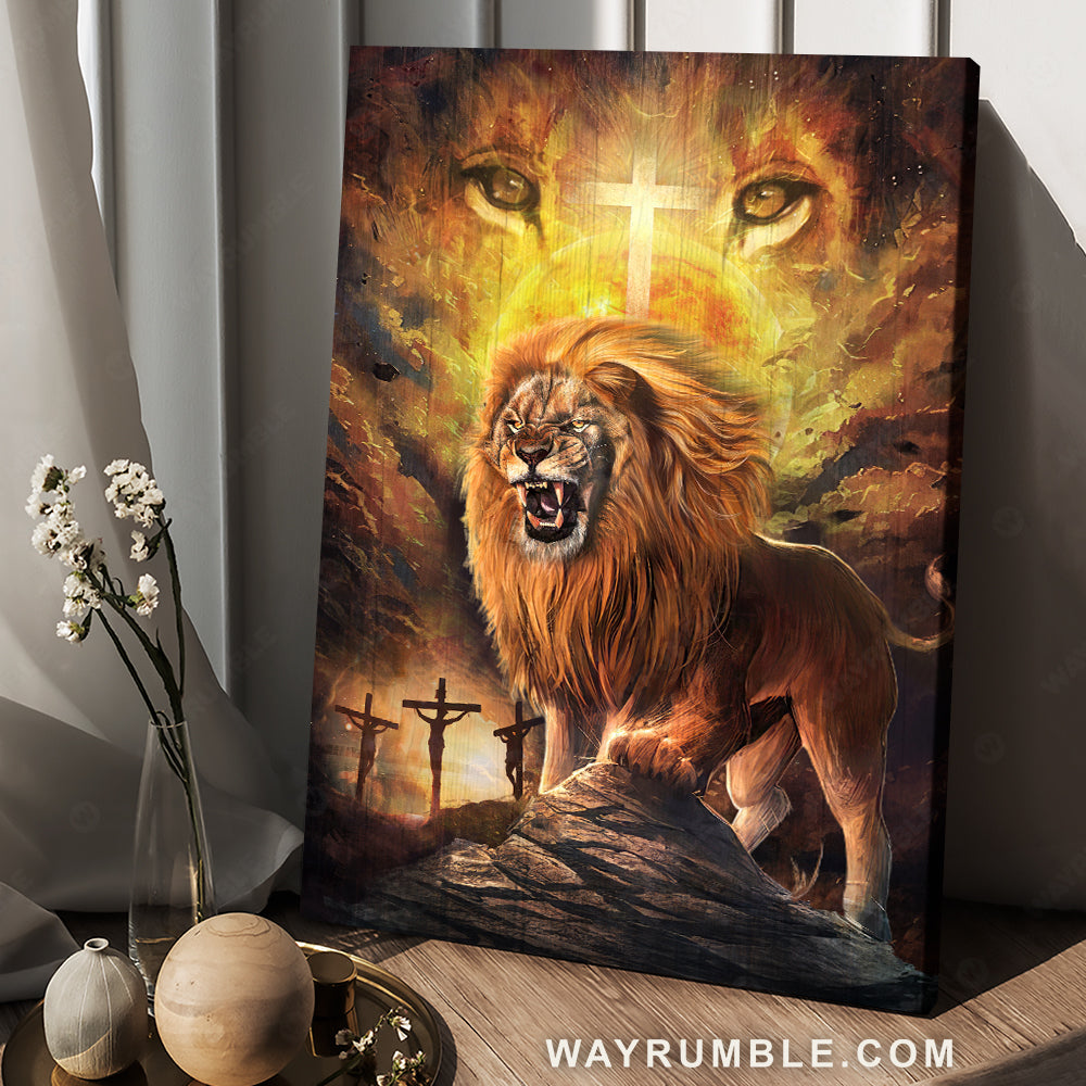 Angry lion painting, Lion of Judah, Jesus on the cross - Jesus Portrait Canvas Prints, Christian Wall Art
