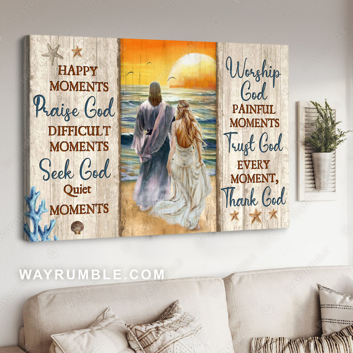 Follow god, Beautiful girl, Sunrise ocean, Happy moments - Jesus Landscape Canvas Prints, Christian Wall Art