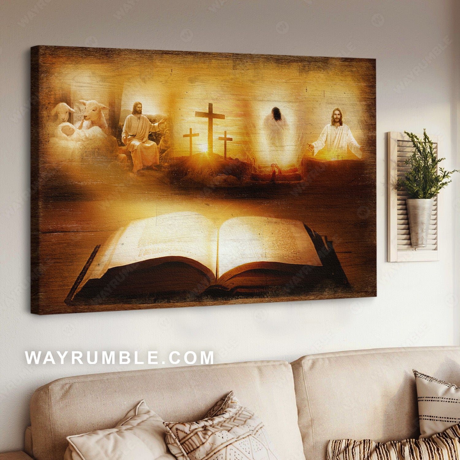 Bible, Jesus Christ, Cross symbol, The Lamb of God, Light from heaven - Jesus Landscape Canvas Prints, Christian Wall Art