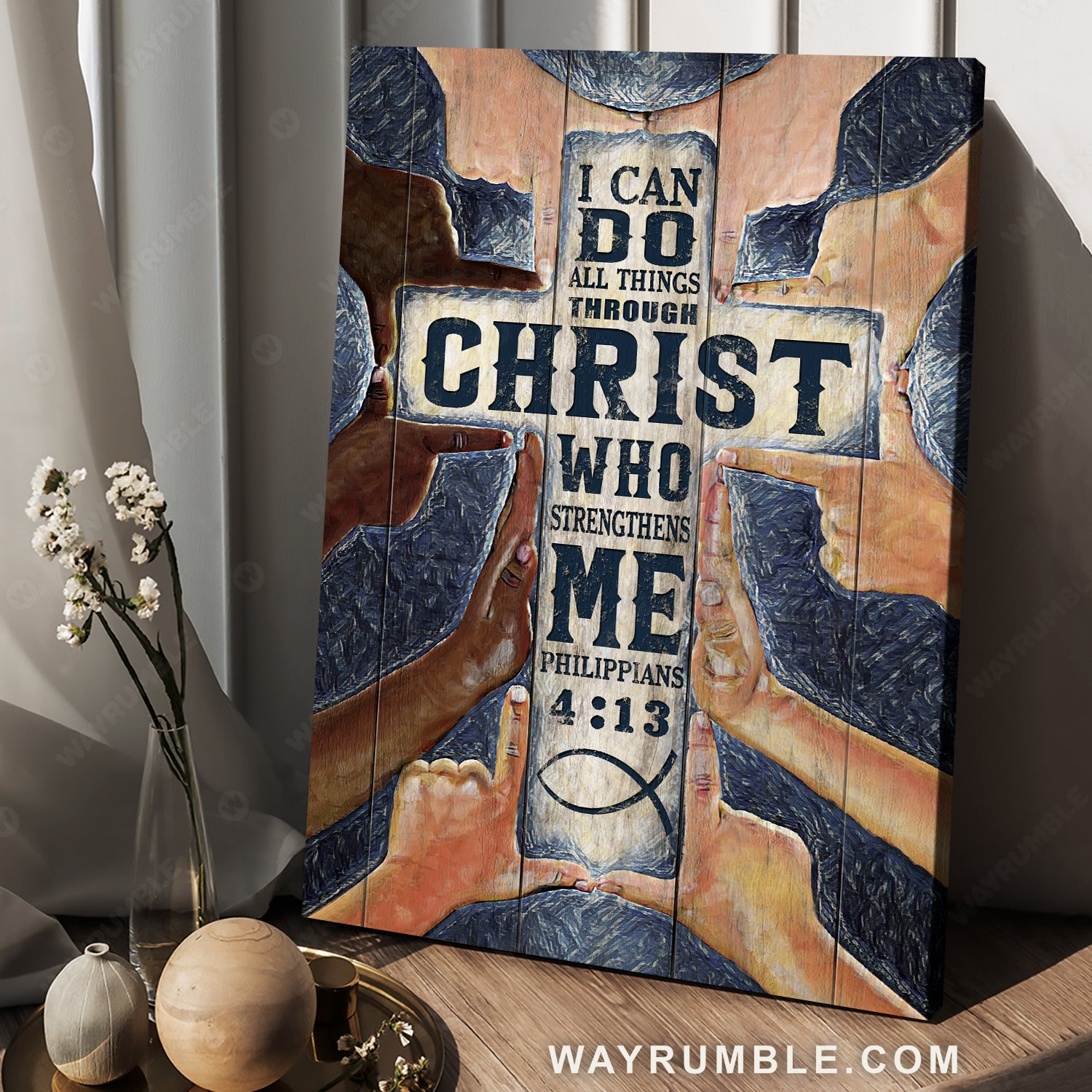 Hand symbol, Unique cross, I can do all things through Christ - Jesus Portrait Canvas Prints, Home Decor Wall Art