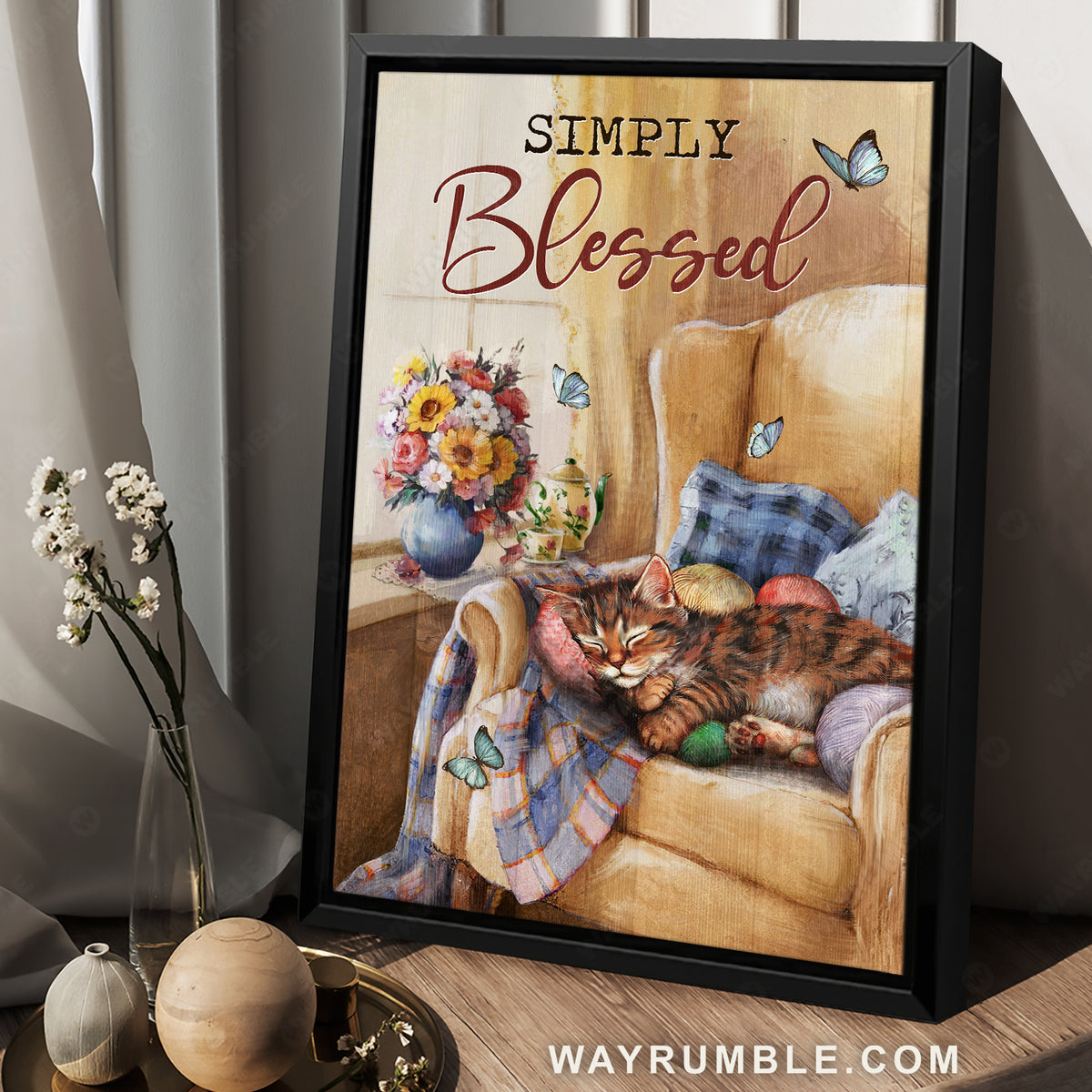 Beautiful room, Sleeping cat, Flower drawing, Simply blessed - Jesus Portrait Canvas Prints, Christian Wall Art