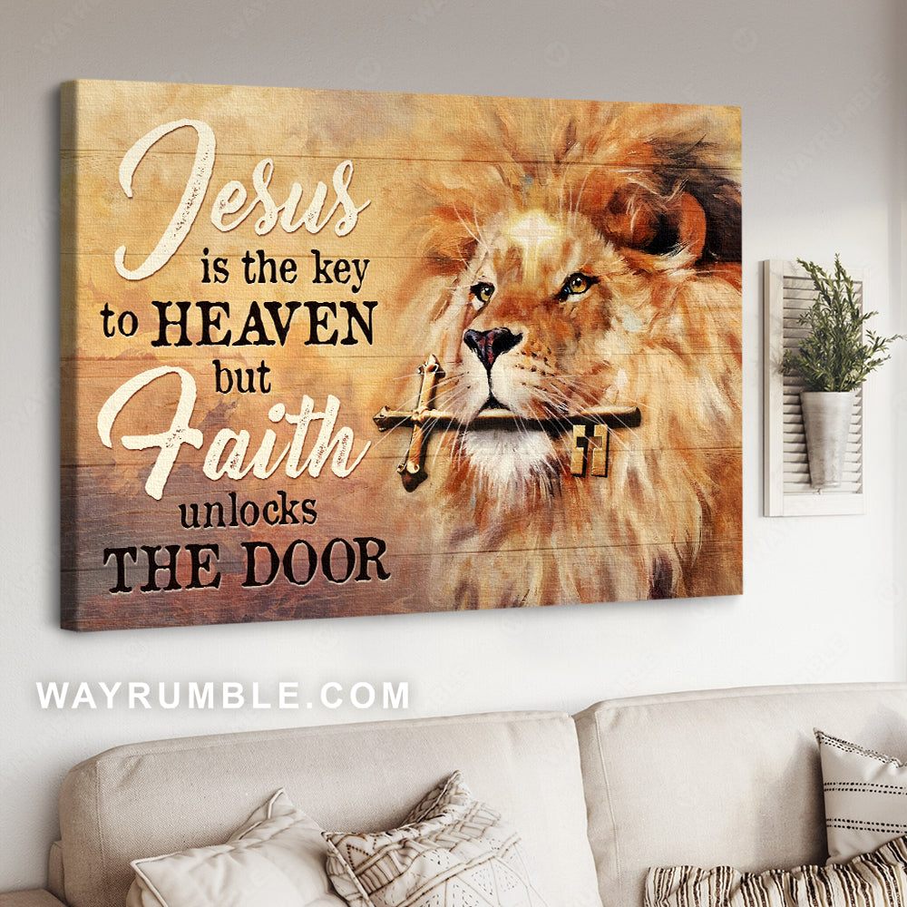 Golden key, Beautiful lion, Jesus is the key to heaven - Jesus Landscape Canvas Prints, Christian Wall Art