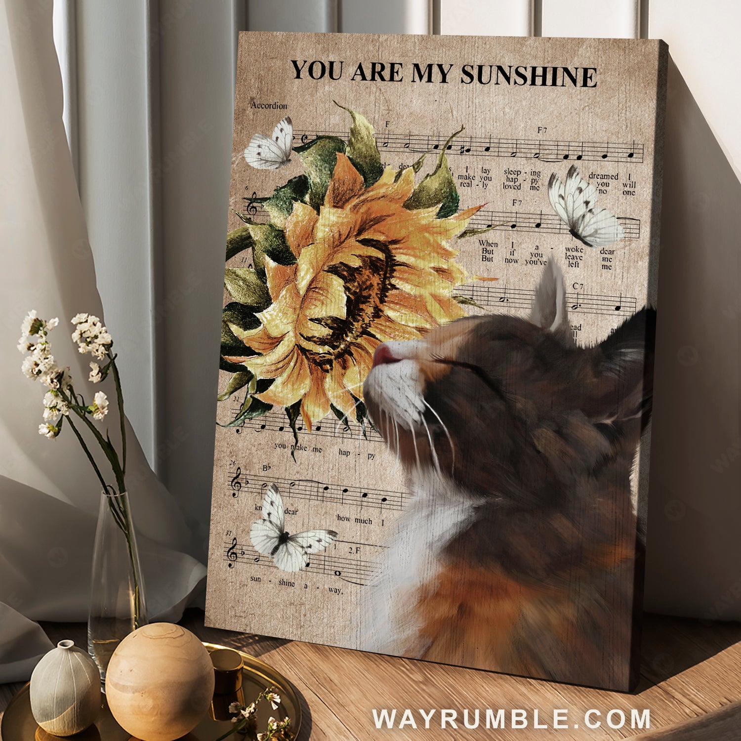 Cat painting, Cat with flower, Sunflower drawing, You are my sunshine - Jesus Portrait Canvas Prints, Christian Wall Art