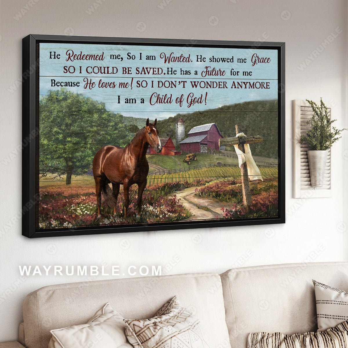 Green meadow, Horse painting, Beautiful forest, I am a child of God - Jesus Landscape Canvas Prints, Christian Wall Art
