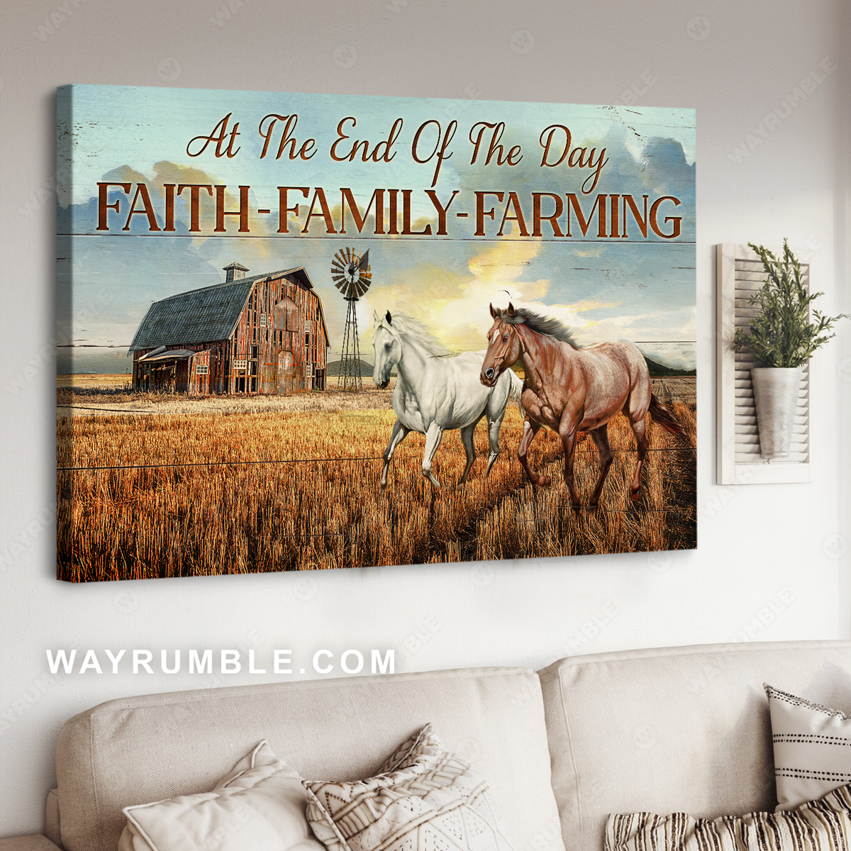 Wild horses, Rice field, Beautiful sunset, At the end of the day, Faith-Family-Farming - Jesus Landscape Canvas Prints, Wall Art