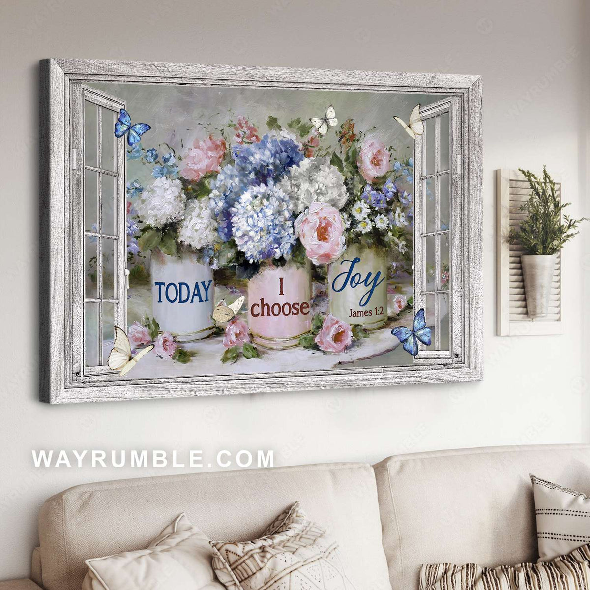 Blue hydrangea, Pink peony, Colorful flowers, Today I choose joy - Jesus Landscape Canvas Prints, Christian Wall Art