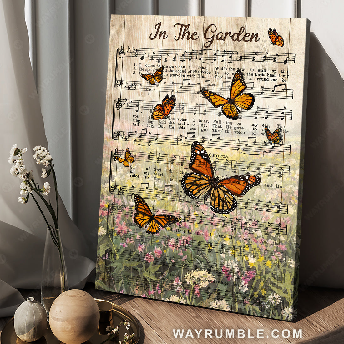 Beautiful music sheet, Orange butterfly, Brilliant flower, In the garden - Jesus Portrait Canvas Prints, Christian Wall Art