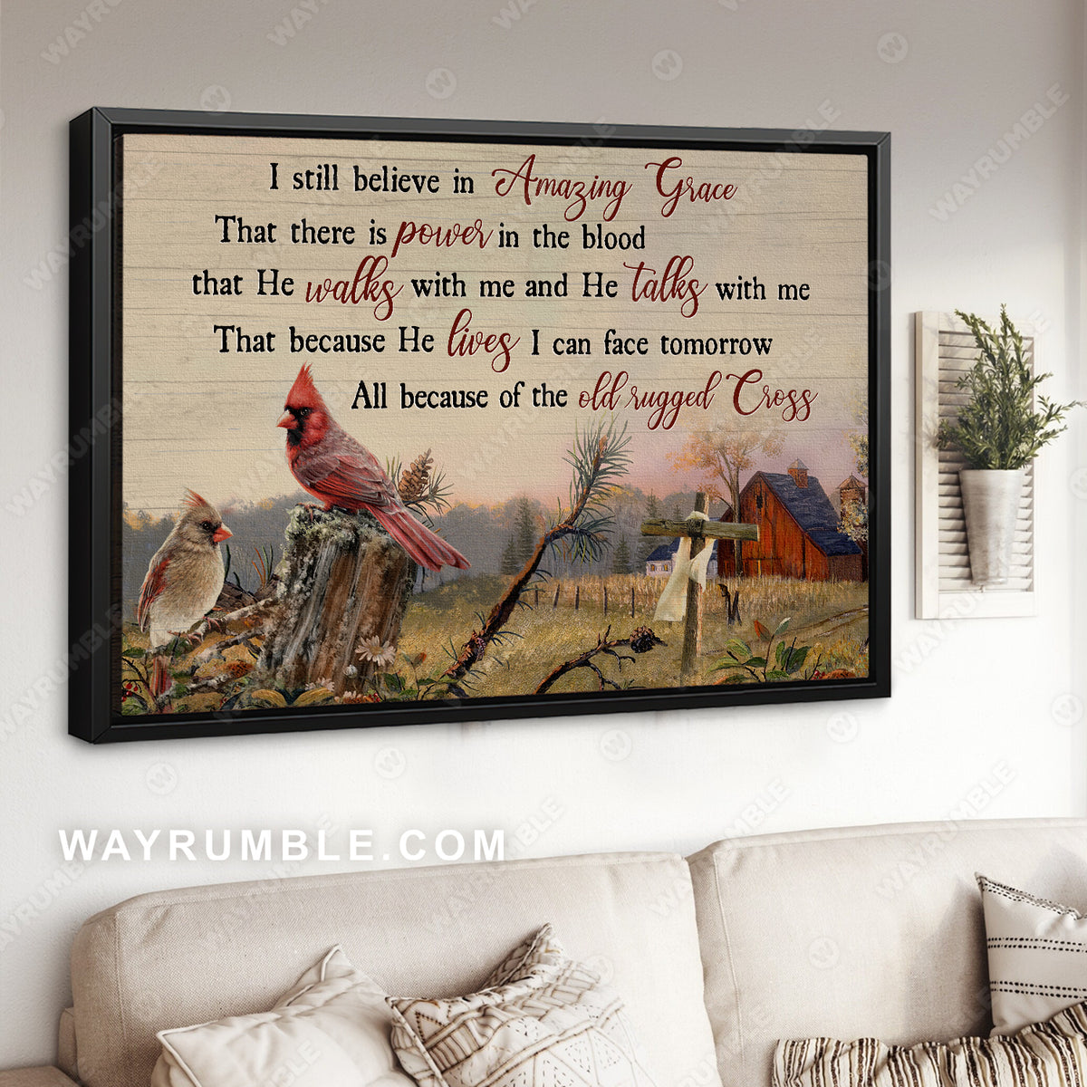 Cardinal drawing, Countryside painting, Rice field, I still believe in amazing grace - Jesus Landscape Canvas Prints, Christian Wall Art