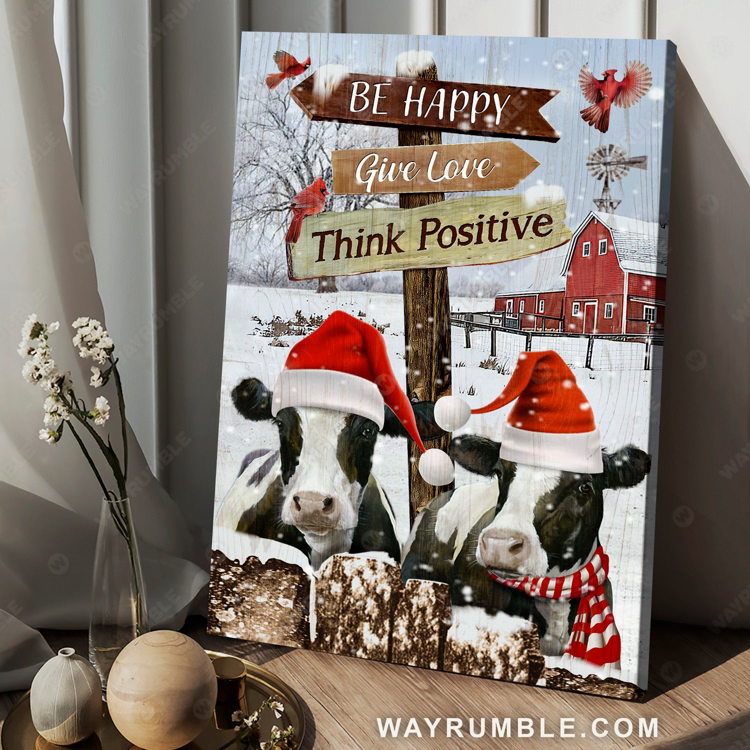 Christmas vibe, Dairy cow, Winter village, Be happy, Give love, Think positive - Jesus Portrait Canvas Prints, Home Decor Wall Art