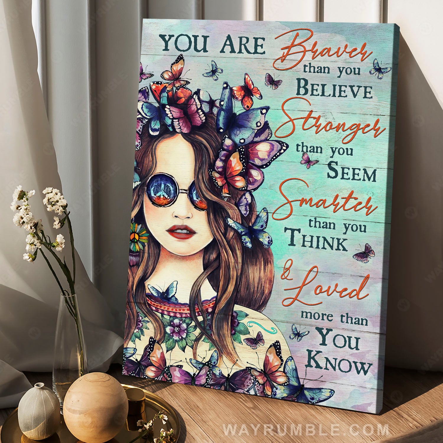 Beautiful girl, Colorful butterfly, You are braver than you believe - Jesus Portrait Canvas Prints, Christian Wall Art