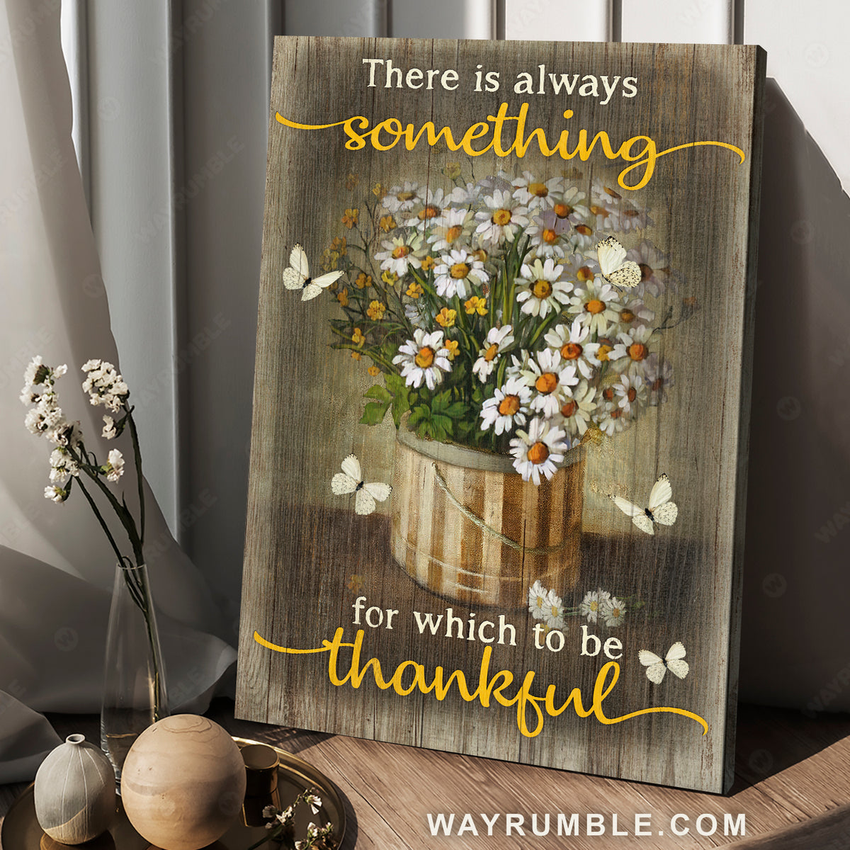 Daisy drawing, White butterfly, There is always something for which to be thankful - Jesus Portrait Canvas Prints, Christian Wall Art