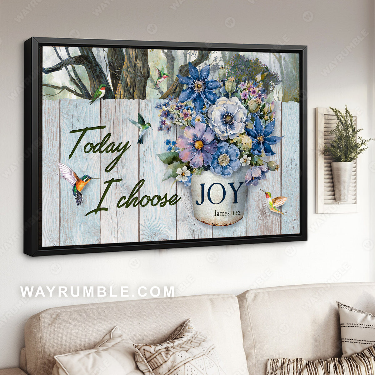 Little flower vase, Home Decoration, Hummingbird, Today I choose joy - Jesus Landscape Canvas Prints, Christian Wall Art
