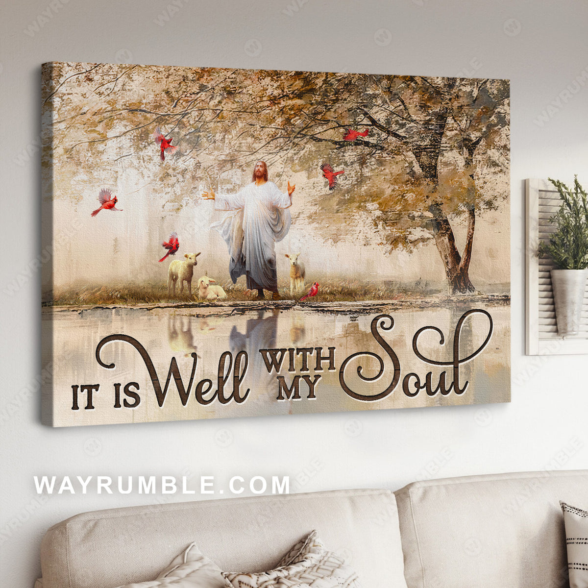 Jesus drawing, Lamb of God, Red cardinal, It is well with my soul - Jesus Landscape Canvas Prints, Christian Wall Art